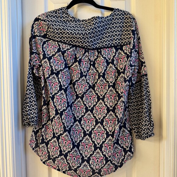 Crown & Ivy long sleeve blouse, women, size M, navy pattern - Picture 4 of 4